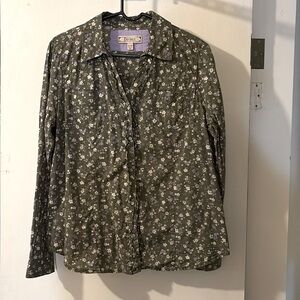 Vintage Decree snap closure shirt size XL Sage green w/ purple & cream flowers